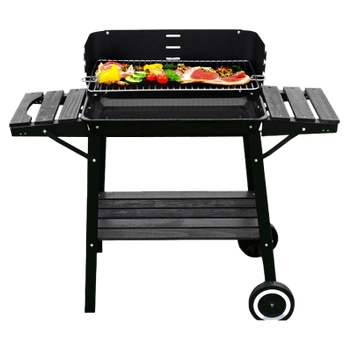 GRILL OGRODOWY WĘGLOWY Z OSŁONĄ I PÓŁKAMI VL06 CZARNY