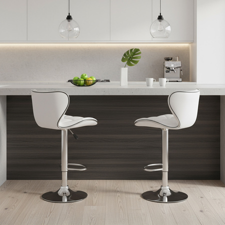 HOKER KRZESŁO BAROWE LUNA BIAŁA SKÓRA PU PODSTAWA CHROM