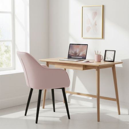 KRZESŁO FOTEL WELUROWY TAPICEROWANY VELA PUDROWY RÓŻ NOGI CZARNE