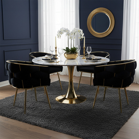 FOTEL KRZESŁO PLECIONE WELUROWE TAPICEROWANE BORNEO GLAMOUR CZARNY NOGI ZŁOTE