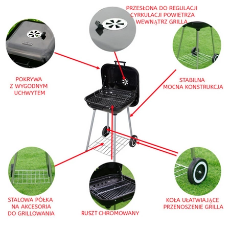 GRILL OGRODOWY WĘGLOWY Z POKRYWĄ VL05 CZARNY