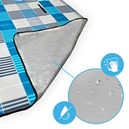 KOC PIKNIKOWY WODOODPORNY MATA PLAŻOWA Z IZOLACJĄ SANDY 1B NIEBIESKA KRATKA 2x2