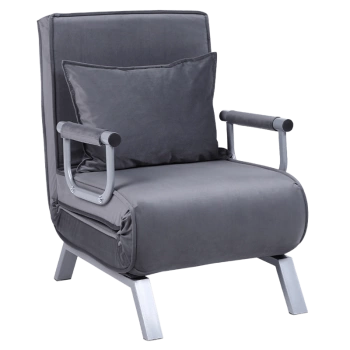 FOTEL KRZESŁO WELUROWE TAPICEROWANY ROZKŁADANY IBIZA CIEMNOSZARY NOGI SREBRNOSZARE