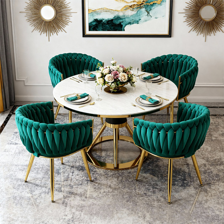 FOTEL KRZESŁO WELUROWY TAPICEROWANY RISO BUTELKOWA ZIELEŃ NOGI ZŁOTE