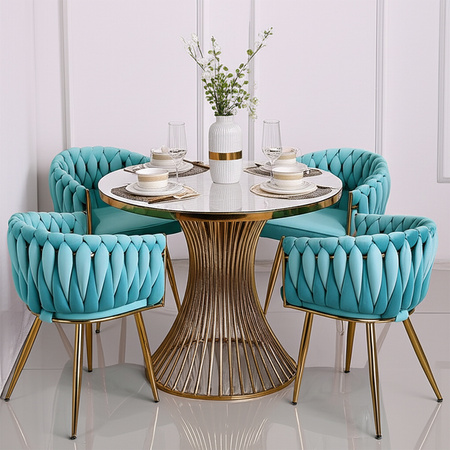 FOTEL KRZESŁO WELUROWY TAPICEROWANY RISO MIĘTOWY NOGI ZŁOTE