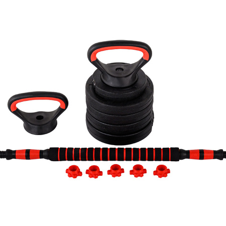 HANTLE BITUMICZNE REGULOWANE ZESTAW 2x20 KG + SZTANGA + UCHWYTY KETTLEBELL TP01-40