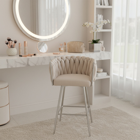 HOKER KRZESŁO BAROWE FERA ECRU WELUR NOGI CHROM