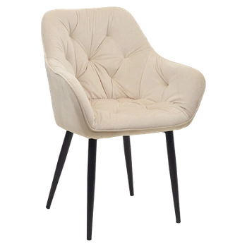 FOTEL KRZESŁO WELUROWE TAPICEROWANE LIZA ECRU NOGI CZARNE