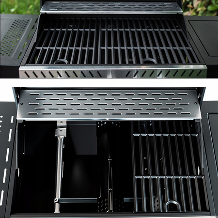 GRILL OGRODOWY GAZOWY Z POKRYWĄ I PÓŁKAMI APOLLO-B CZARNY RUSZT ŻELIWNY 11,5 KW + POKROWIEC