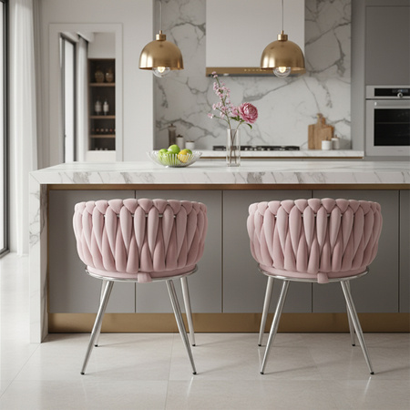 FOTEL KRZESŁO WELUROWE TAPICEROWANE RISO PUDROWY RÓŻ NOGI CHROM