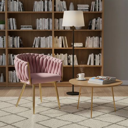 FOTEL KRZESŁO WELUROWY TAPICEROWANY RISO BRUDNY RÓŻ NOGI ZŁOTE