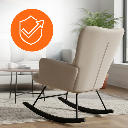 FOTEL KRZESŁO BUJANE USZAK WELUROWE TAPICEROWANE ARUBA BEŻOWY NOGI CZARNE