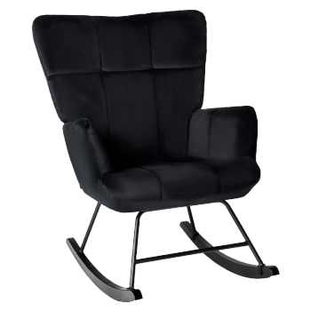 FOTEL KRZESŁO BUJANE USZAK WELUROWE ARUBA CZARNY NOGI CZARNE