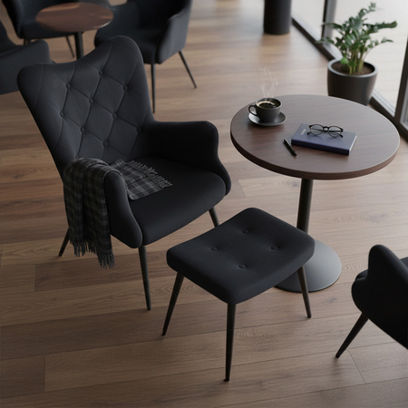 KRZESŁO FOTEL WELUROWY TAPICEROWANY Z PODNÓŻKIEM MARS CZARNY NOGI CZARNE