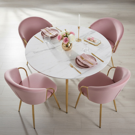 FOTEL KRZESŁO WELUROWE TAPICEROWANY METIS BRUDNY RÓŻ NOGI ZŁOTE