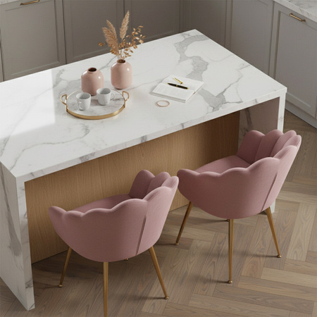 FOTEL KRZESŁO WELUROWE TAPICEROWANE TINA BRUDNY RÓŻ NOGI ZŁOTE