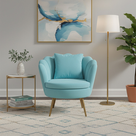 FOTEL KRZESŁO MUSZELKA WELUROWY TAPICEROWANY SAVA MIĘTOWY NOGI ZŁOTE