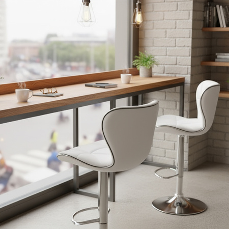 HOKER KRZESŁO BAROWE LUNA BIAŁA SKÓRA PU PODSTAWA CHROM