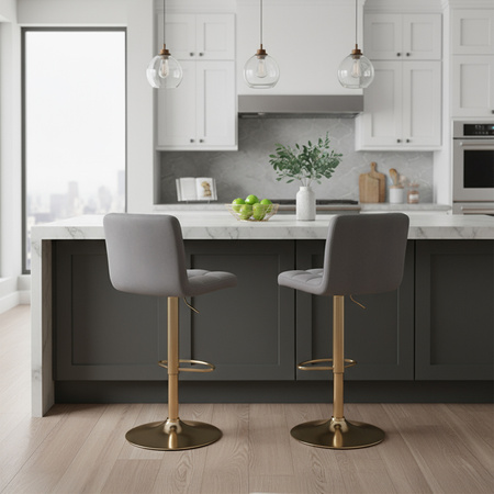 HOKER KRZESŁO BAROWE RAFA SZARY WELUR PODSTAWA ZŁOTA