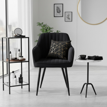 KRZESŁO FOTEL WELUROWY TAPICEROWANY LILA CZARNY NOGI CZARNE