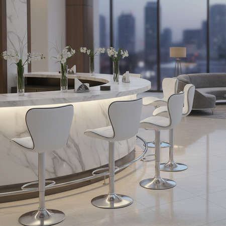 HOKER KRZESŁO BAROWE LUNA BIAŁA SKÓRA PU PODSTAWA CHROM