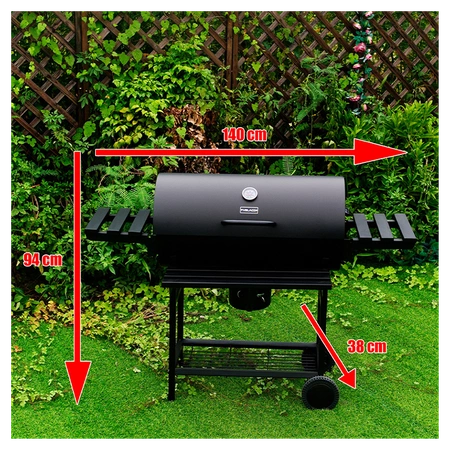 GRILL OGRODOWY WĘGLOWY Z POKRYWĄ I PÓŁKAMI VL09 CZARNY