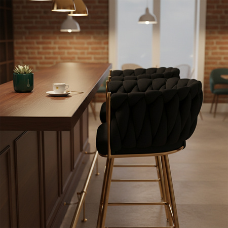 HOKER KRZESŁO BAROWE FERA CZARNY WELUR NOGI ZŁOTE