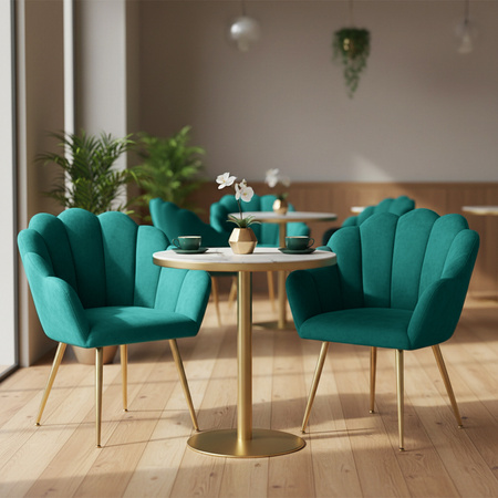 FOTEL KRZESŁO WELUROWE TAPICEROWANE TINA ZIELONY NOGI ZŁOTE