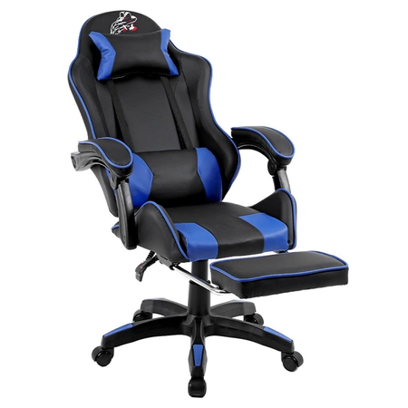 FOTEL GAMINGOWY BIUROWY OBROTOWY ZING-A CZARNO/NIEBIESKI SKÓRA PU