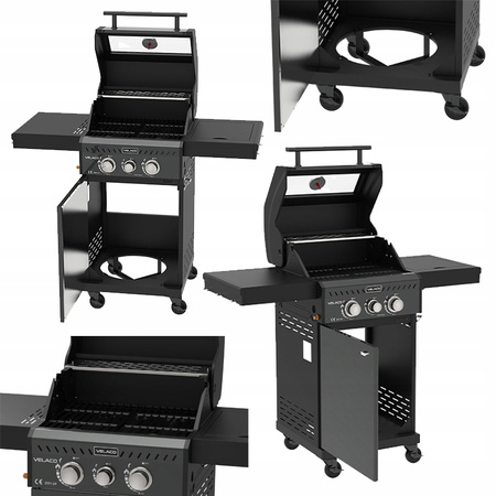 GRILL OGRODOWY GAZOWY Z POKRYWĄ I PÓŁKAMI ZEUS-A CZARNY RUSZT ŻELIWNY 8,5 KW + POKROWIEC