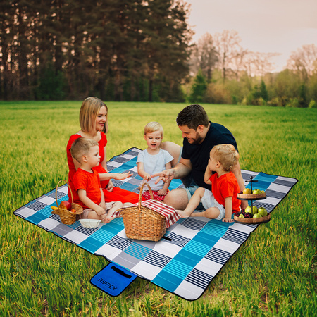 KOC PIKNIKOWY WODOODPORNY MATA PLAŻOWA Z IZOLACJĄ SANDY 1B NIEBIESKA KRATKA 2x2