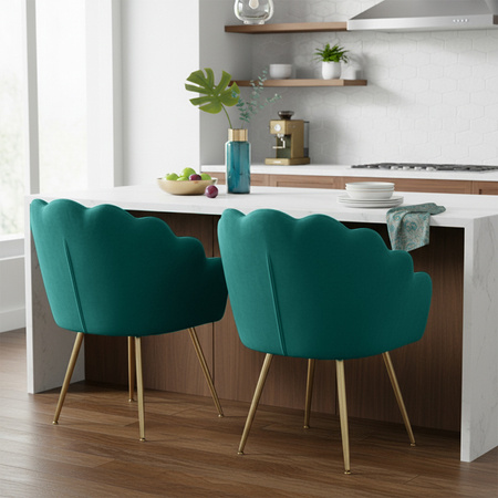 FOTEL KRZESŁO WELUROWE TAPICEROWANE TINA ZIELONY NOGI ZŁOTE