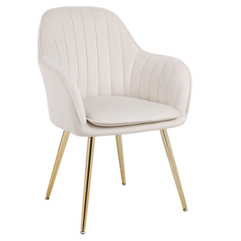 KRZESŁO FOTEL WELUROWY TAPICEROWANY BETO KREMOWY NOGI ZŁOTE
