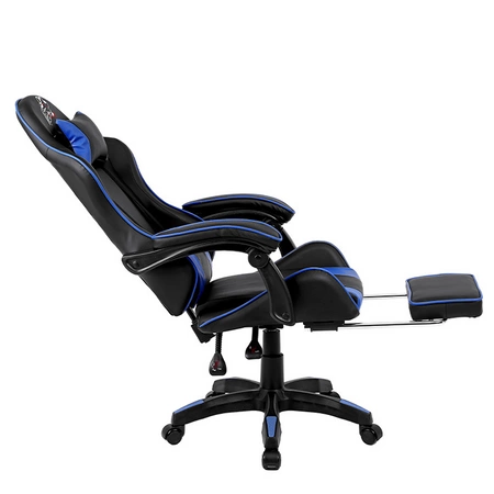 FOTEL GAMINGOWY BIUROWY OBROTOWY ZING-A CZARNO/NIEBIESKI SKÓRA PU