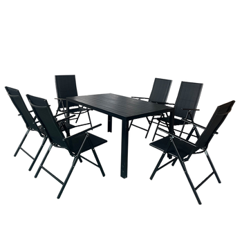 MEBLE OGRODOWE ZESTAW OBIADOWY VERA CZARNY 6 OSOBOWY STÓŁ KRZESŁA