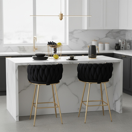 HOKER KRZESŁO BAROWE FERA CZARNY WELUR NOGI ZŁOTE