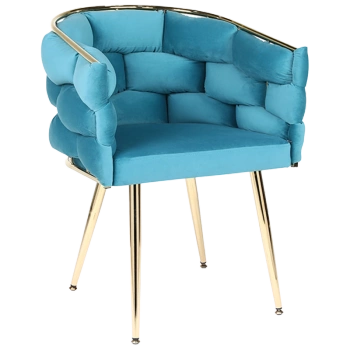 FOTEL KRZESŁO PLECIONE WELUROWE TAPICEROWANE GLAMOUR BORNEO TURKUSOWY NOGI ZŁOTE