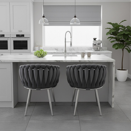 FOTEL KRZESŁO WELUROWE TAPICEROWANE RISO CIEMNY SZARY NOGI CHROM