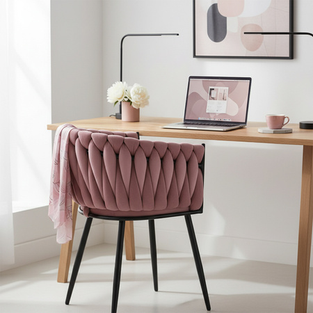 FOTEL KRZESŁO WELUROWY TAPICEROWANY RISO BRUDNY RÓŻ NOGI CZARNE