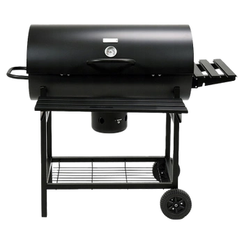 GRILL OGRODOWY WĘGLOWY Z POKRYWĄ I PÓŁKAMI VL03 CZARNY