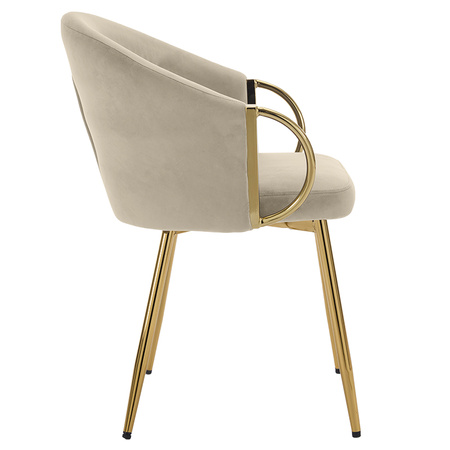 FOTEL KRZESŁO WELUROWE TAPICEROWANY METIS BEŻOWY NOGI ZŁOTE