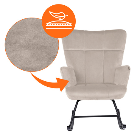 FOTEL KRZESŁO BUJANE USZAK WELUROWE TAPICEROWANE ARUBA BEŻOWY NOGI CZARNE