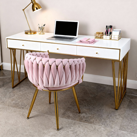 FOTEL KRZESŁO WELUROWE TAPICEROWANE RISO PUDROWY RÓŻ NOGI ZŁOTE