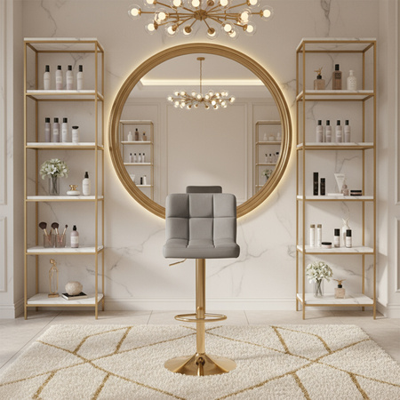 HOKER KRZESŁO BAROWE RAFA SZARY WELUR PODSTAWA ZŁOTA