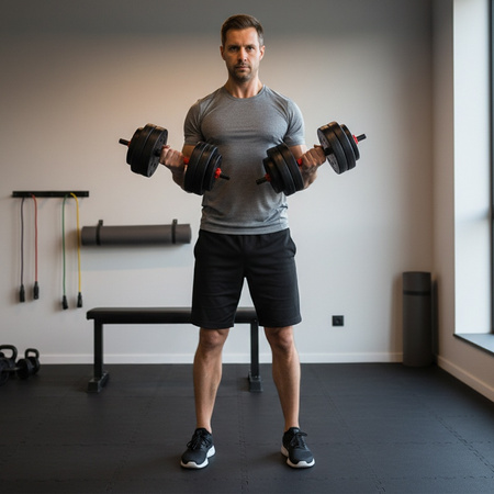 HANTLE BITUMICZNE REGULOWANE ZESTAW 2x20 KG + SZTANGA + UCHWYTY KETTLEBELL TP01-40