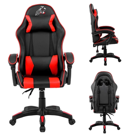 FOTEL GAMINGOWY BIUROWY OBROTOWY ZING-B CZARNO/CZERWONY SKÓRA PU