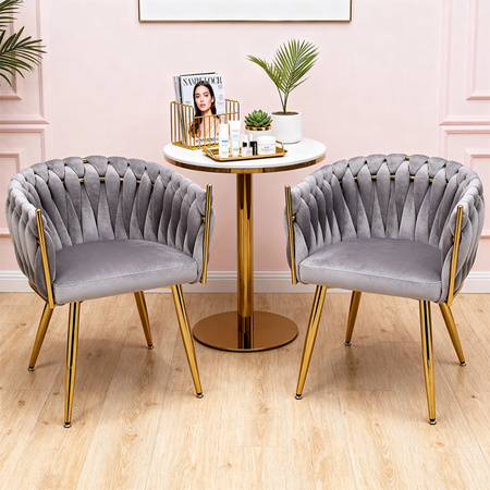 FOTEL KRZESŁO WELUROWY TAPICEROWANY RISO CIEMNY SZARY NOGI ZŁOTE