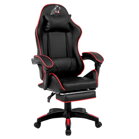 FOTEL GAMINGOWY BIUROWY OBROTOWY ZING-A CZARNY OBSZYCIE CZERWONE SKÓRA PU