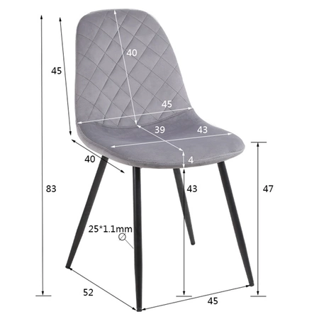 FOTEL KRZESŁO WELUROWE TAPICEROWANE CAMA SZARE NOGI CZARNE