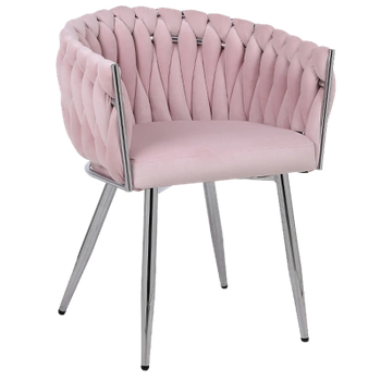 FOTEL KRZESŁO WELUROWE TAPICEROWANE RISO PUDROWY RÓŻ NOGI CHROM